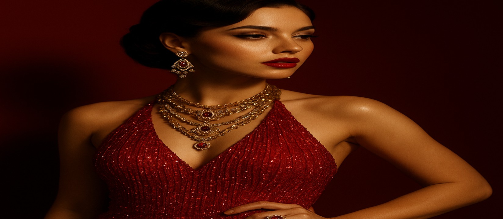 333ok–এর গেমিং প্ল্যাটফর্ম টেবিলে লাল পোশাকে সজ্জিত এক নারী অতিথি